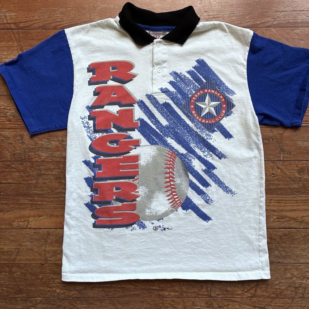 Vintage Baseball Texas Rangers Collared Short Sleeve Blue Red Shirt Men’s M
